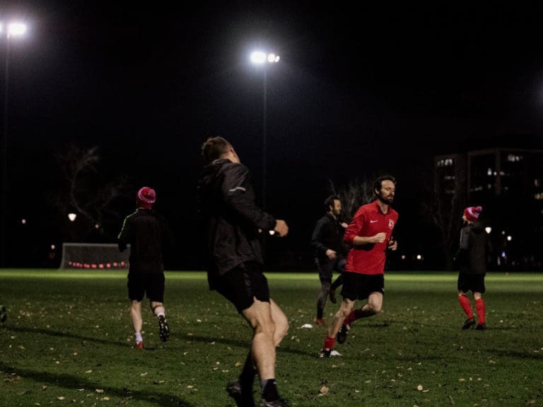 Senior squad training at night at Fawkner Park